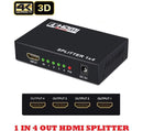 1 IN 4 OUT 4K 3D 1080P Full HD HDMI Splitter Amplifier Duplicator 1X4 Hub DVD - Tavice