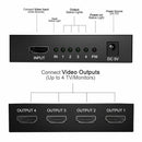 1 IN 4 OUT 4K 3D 1080P Full HD HDMI Splitter Amplifier Duplicator 1X4 Hub DVD - Tavice