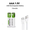 [1 Pack] USB AAA Lithium ion Rechargeable Battery, 1.5V 750mWh Rechargeable AAA Battery - Battery Mate