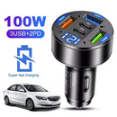 100W Car Charger Adapter | 5 - Port USB & Type - C Fast Charging for Phones, Tablets & Dash Cams – 12V/24V - Tavice
