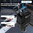 120W 4 - in - 1 Retractable Car Charger – Fast USB - C & iPhone Charging Adapter with Voltage Display - Tavice