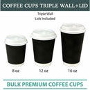 16oz (Large) 1000pcs Disposable Coffee Cups Bulk Takeaway Paper Triple Wall Take Away - Tavice
