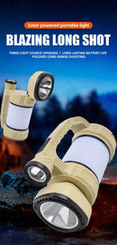 TAVICE Solar Rechargeable Camping Lantern, Portable Outdoor with 9 Modes, Waterproof for Camping, Hiking, 100° Rotating, USB Charging, Spotlight, Floodlight & Ambient Light.