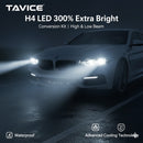 [2 Pack] 1600LM LED H4 Headlight Globes Bulbs Conversion Kit Car Light High + Low Beam Waterproof - Tavice