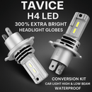 [2 Pack] 1600LM LED H4 Headlight Globes Bulbs Conversion Kit Car Light High + Low Beam Waterproof - Tavice