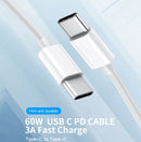 2 Pack Braided USB Type C to USB-C Cable Charge PD 60W Quick Charging Data Fast Charger - Tavice