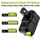 2 x Ryobi 18V Compatible Battery 6.0Ah P108 P104 ONE+ Plus BPL-1815 - Tavice