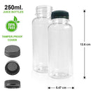 200 Pack | 250ml Clear Bottles Round PET With Black Lids Tamper Evident - Battery Mate