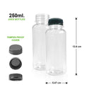200 Pack | 250ml Clear Bottles Round PET With Black Lids Tamper Evident - Tavice