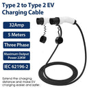 32A/3Phase 22kW 5Meter EV Power Type 2 to Type 2 Charging Cable with Storage Bag - Tavice