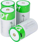 [4 Pack] USB D Rechargeable Lithium - Ion Battery 1.5V 12000mWh – High Capacity D Cell with Type - C Fast Charging - Tavice