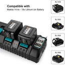 4 Port 18V Rapid Charger DC18SF for Makita 14.4V-18V Battery | BL1830 BL1840 BL1850 BL1860 BL1815 BL1430 DC18RD DC18RA etc - Tavice