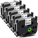 5 Pack Brother TZe-241 Compatible 18mm Black Text on White Laminated Tape - 8 meters - Tavice