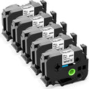 5 Pack Brother TZe-251 Compatible 24mm Black Text on White Laminated Tape - 8 meters - Tavice