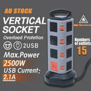7/15 Ports AC Outlets 2USB Power Strip Tower Surge Protector Power Board Charger - Tavice