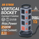 7/15 Ports AC Outlets 2USB Power Strip Tower Surge Protector Power Board Charger - Battery Mate