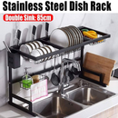 85cm Over Sink Dish Drying Rack Drainer Stainless Steel Cutlery Holder - Tavice