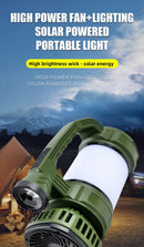 Camping Lantern with Fan & Floodlight | Solar Rechargeable Portable LED Light - Tavice