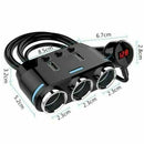 Cigarette Lighter Adapter 3x Multiple Ports + 2 USB Car Charger - Tavice
