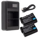 [Combo Pack] 2x EN - EL15 2550mAh Rechargeable Batteries with LCD Dual USB Charger | Replacement for Nikon D7000, D7100, D7200, D750, D800, D810, D600, D610 (2 Batteries + Charger) - Tavice