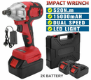 Cordless Power Impact Wrench Brushless Rattle Gun Drill Tool Socket w/ 2 Battery - Tavice