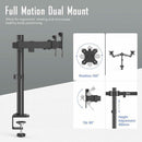 Dual LCD / LED Monitor Desk Mount Stand Heavy Duty Fully Adjustable fits 2 Screens up to 27" - Tavice
