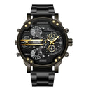 Mens Luxury Large Dial Dual Time Zones Analog Dress Watch Black - Tavice