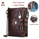 Men's RFID Blocking Wallet Leather Purse Card Slots Coins Holder Chain - Tavice