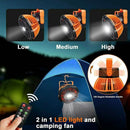 Portable Camping Fan LED Light Rechargeable Outdoor Tent Lantern w/ Hook Remote - Tavice