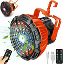 Portable Camping Fan LED Light Rechargeable Outdoor Tent Lantern w/ Hook Remote - Tavice