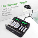 Smart Battery Charger 8 Slots LCD Display For AA/AAA/C/D Rechargeable Batteries - Tavice