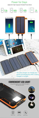 Wireless Power Bank with Solar Panel Recharging | Weatherproof PowerBank for Phones, iPads etc - Tavice