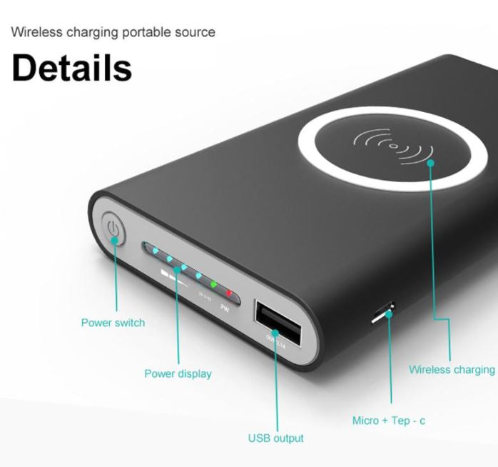 Qi Wireless Charger portable Powerbank 10000mAh Battery iPhone 12 11 X 8 SAMSUNG