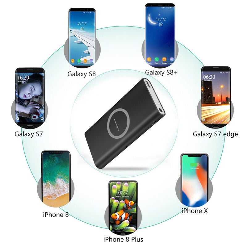 Qi Wireless Charger portable Powerbank 10000mAh Battery iPhone 12 11 X 8 SAMSUNG