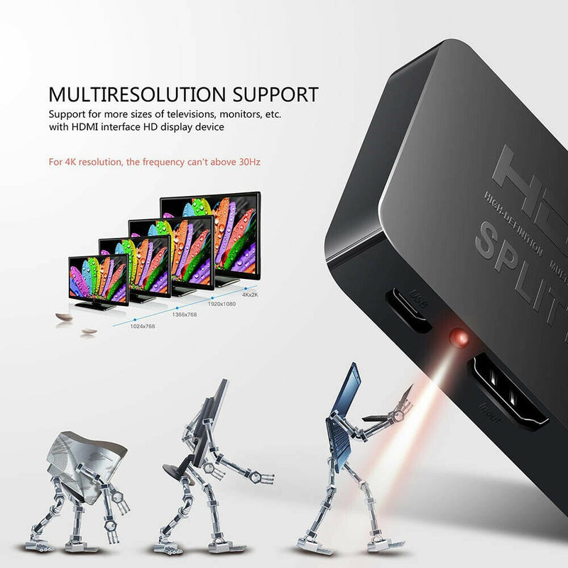 HDMI Splitter 1 in 2 Foxtel 4k 1080p Full HD TV DVD PC Video Duplicator