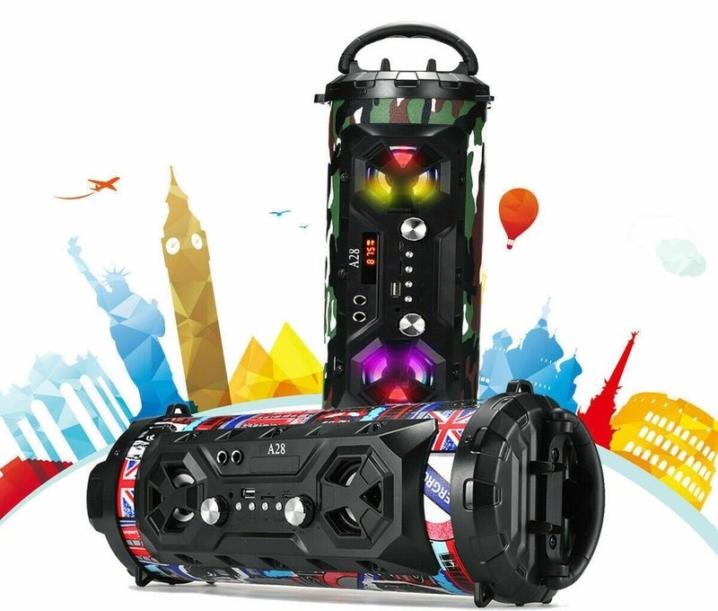Portable Bluetooth Light Up Party Speaker System USB microSD Aux w/ Mobile Stand